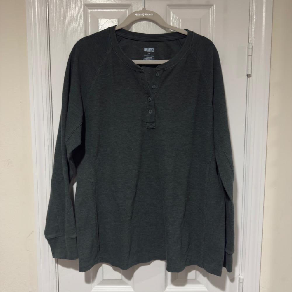 Duluth Trading Co Men's Long Sleeve Henley Shirt XL Green Stretch